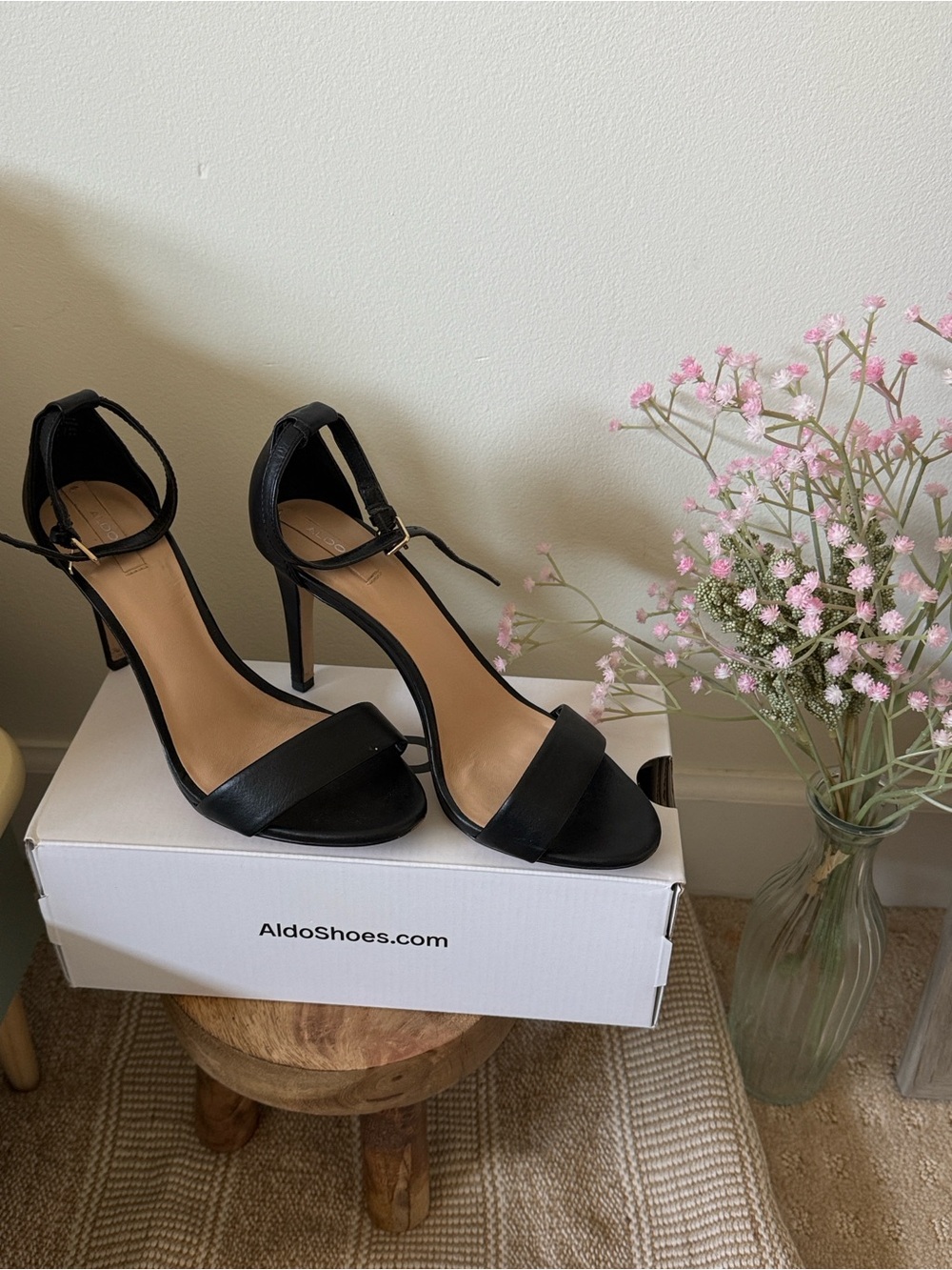 Aldo Black Open-Toe Ankle-Strap Stilettos
